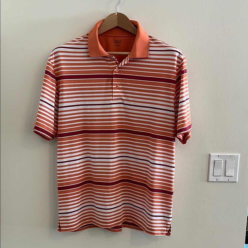 Falls Creek Men's Polo Golf Shirt - Orange and White Stripes